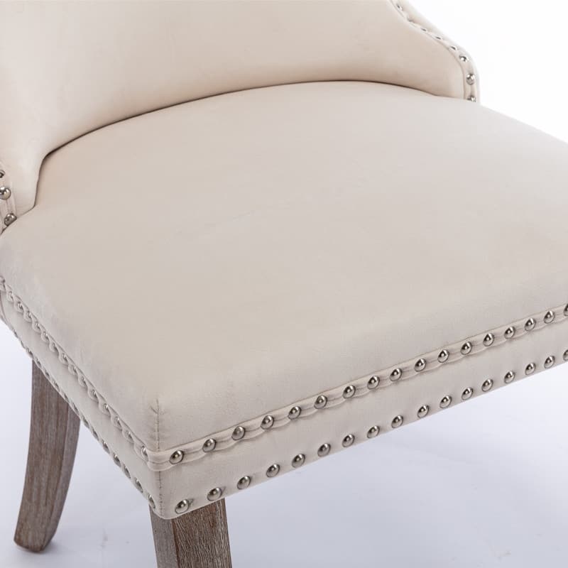 Modern Velvet Upholstered Wing-Back Dining Chair with Nailhead Trim/Solid Wood Legs-Set of 2-Beige