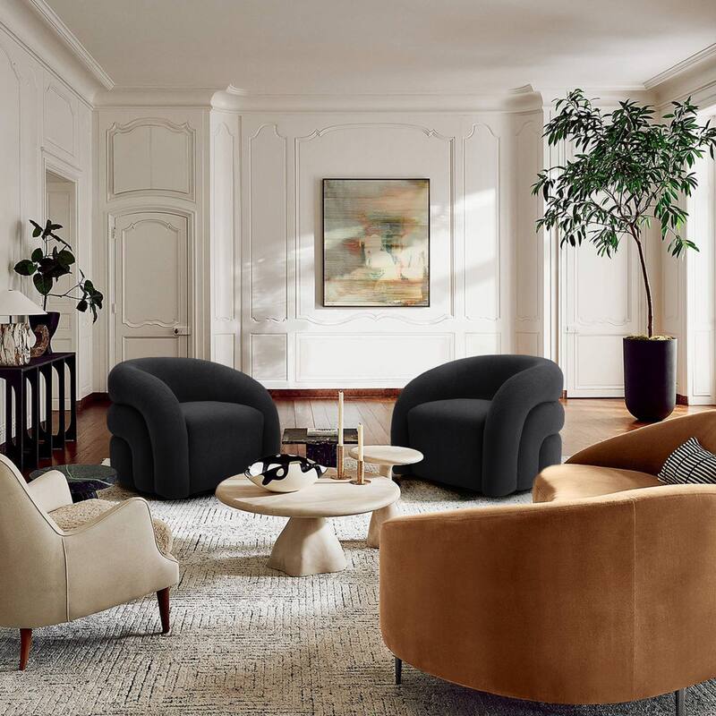 Set of 2 Boucle Upholstered Swivel Accent Barrel Chairs