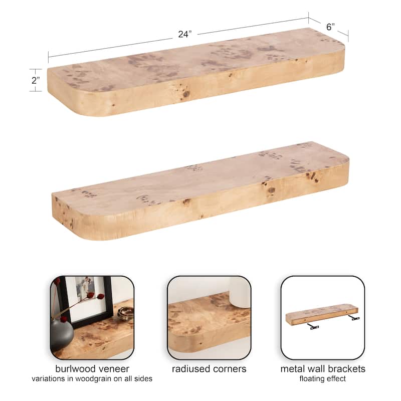 Kate and Laurel Burlock Floating Wall Shelves - 2 Piece 24 Inch
