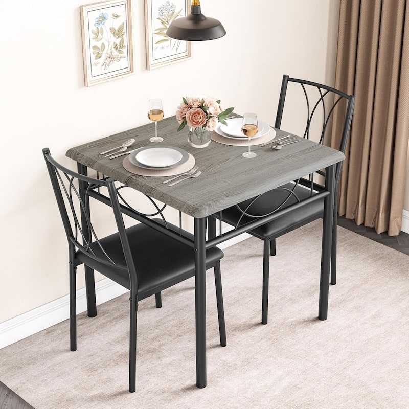 Dining Table and Upholstered Chairs Set 2, Metal Frame Compact Dining - Grey