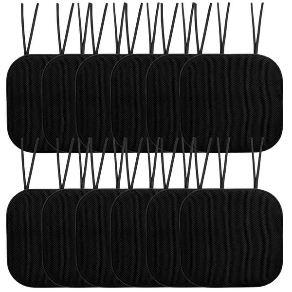 slide 2 of 2, Sweet Home Collection Honeycomb Memory Foam Non Slip Chair Cushion Pad with Ties 16" x 16" Set of 12 - Black