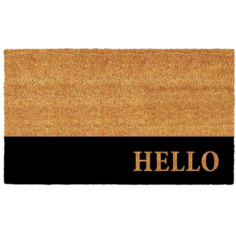 HomeRoots 24" X 36" Natural And Black Color Block Hello Outdoor Coir Door Mat - 24' X '36