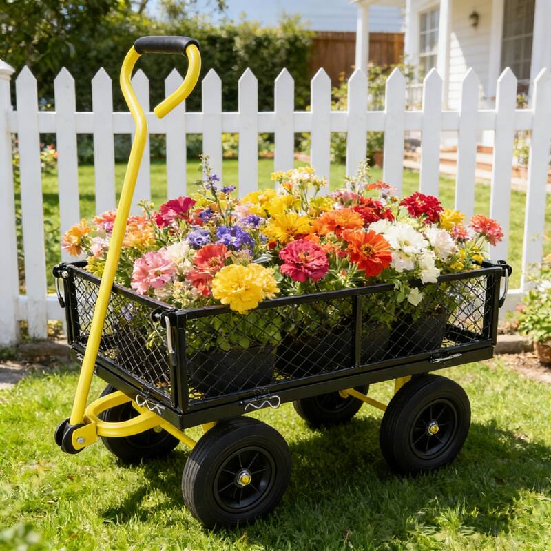 Anmytek Heavy Duty Steel Mesh Utility Wagon with Removable Sides 880 lbs Capacity Garden Cart