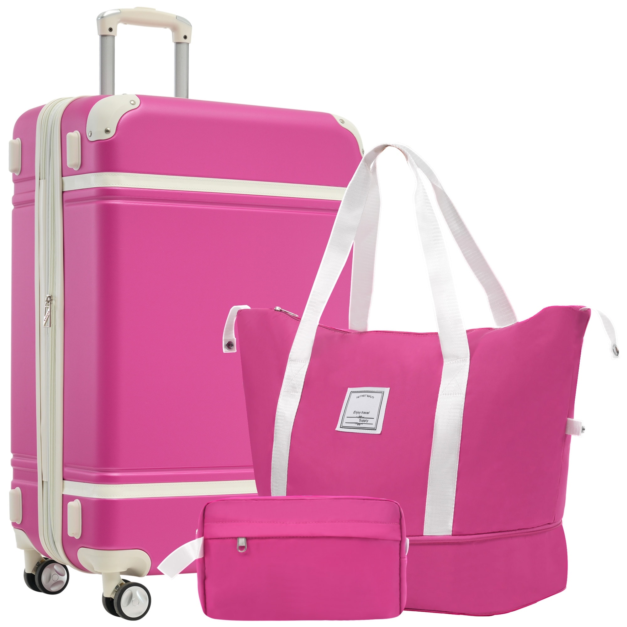 3-Piece, 28-Inch Vintage Hard-Shell Luggage Lightweight Luggage with Swivel Wheels and TSA Lock, for Boarding Travel, Pink