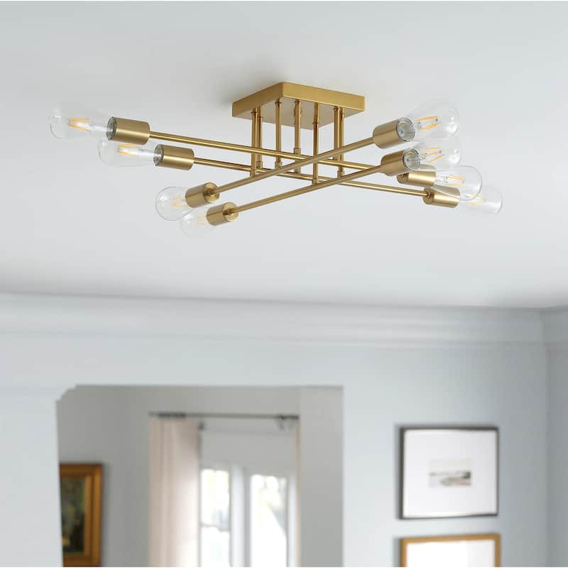 Modern 8-Light Sputnik Branches Semi Flush Mount Lighting Fixture