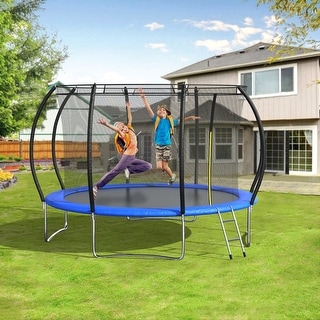 Timechee 12 FT Heavy Duty Trampoline w/ Safety Enclosure Curve Poles ...