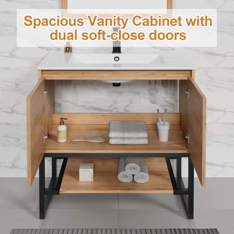 Bathroom Vanity Set Under-mount Ceramic Sink Combo Free Standing