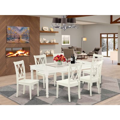 Rectangular Dining Set - 7 Piece Table & Chair Set - Linen White Finish - 60-78 Inch Table