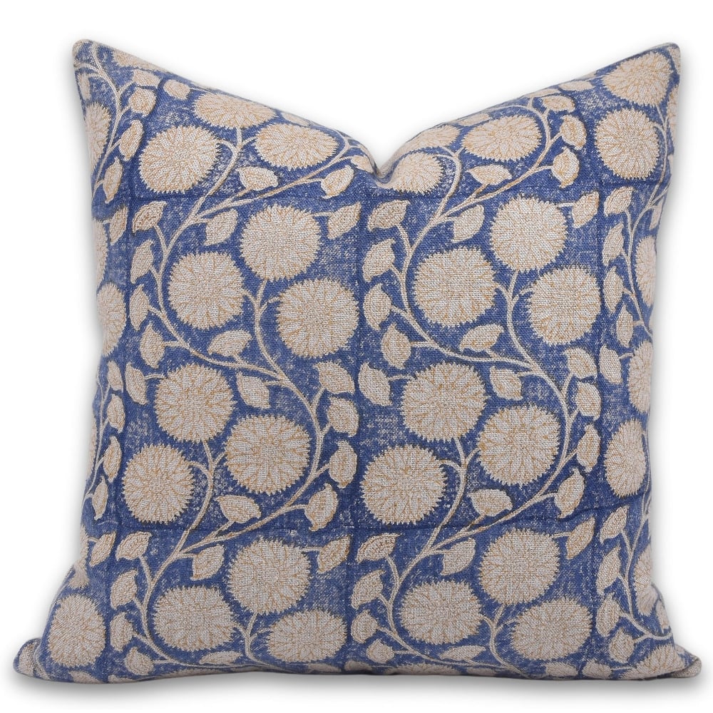 Fabdivine Rustic Home Floral Pillow Cover Blue Thick Linen for Sofa Accent Farmhouse Decorative Cushioncase, Sudarshan Jaal