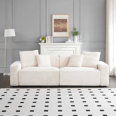 104.72-inch 4-seat Large Beige Corduroy Sofa with 4 Throw Pillows