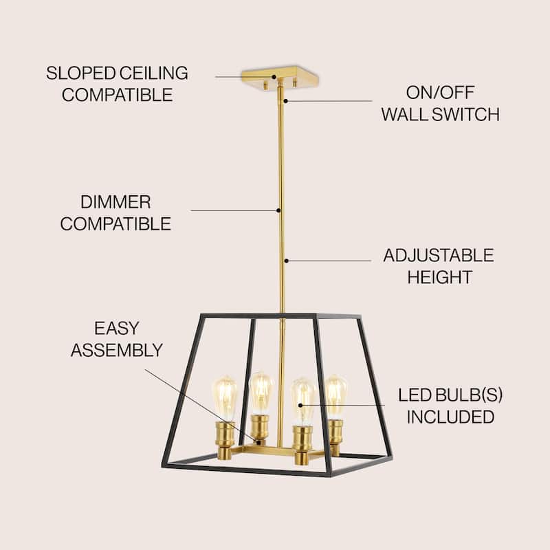 Suillius Farmhouse Industrial Iron LED Pendant, Black/Brass Gold by JONATHAN Y
