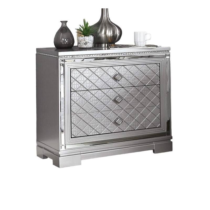 1pc Nightstand Bedside Table Hidden Jewelry Drawer Chrome Square Knob USB Charger Bedroom Furniture - Silver