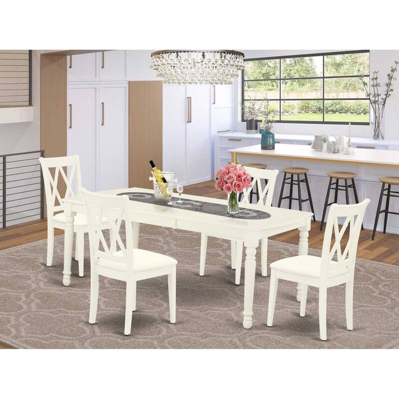 5pc Dinette Set - Linen White Table & Chairs - Kitchen Dining Room Set - Modern Design