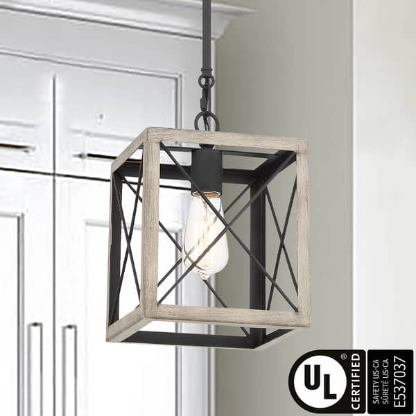 slide 2 of 8, Acroma 1-light Farmhouse Rustic Rectangle Kitchen Island Pendant Light - 8 inches Driftwood