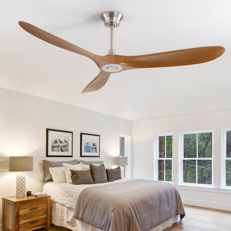 60" Smart Nickel Wood Ceiling Fan without Light, App/Remote Control