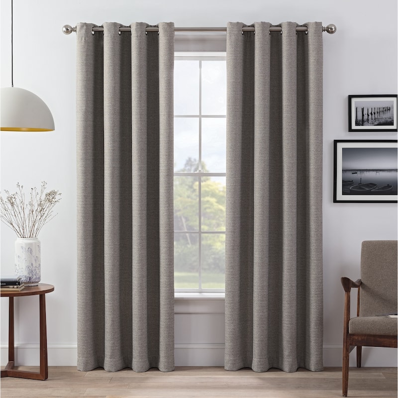 Eclipse Wyckoff Blackout Thermaweave, Grommet Window Curtain Panel Pair, 2 Panels