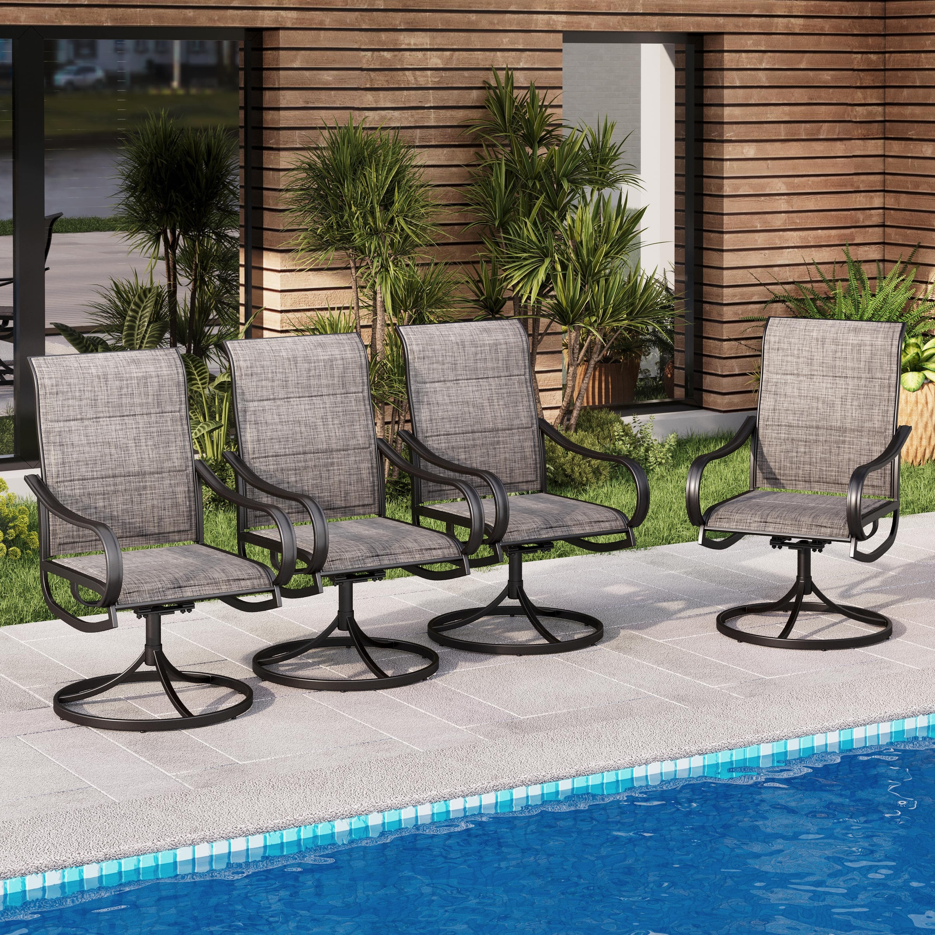 MAISON ARTS Patio Swivel Dining Chairs Set of 4, Metal Chairs with Textilene Padded Sling Fabric