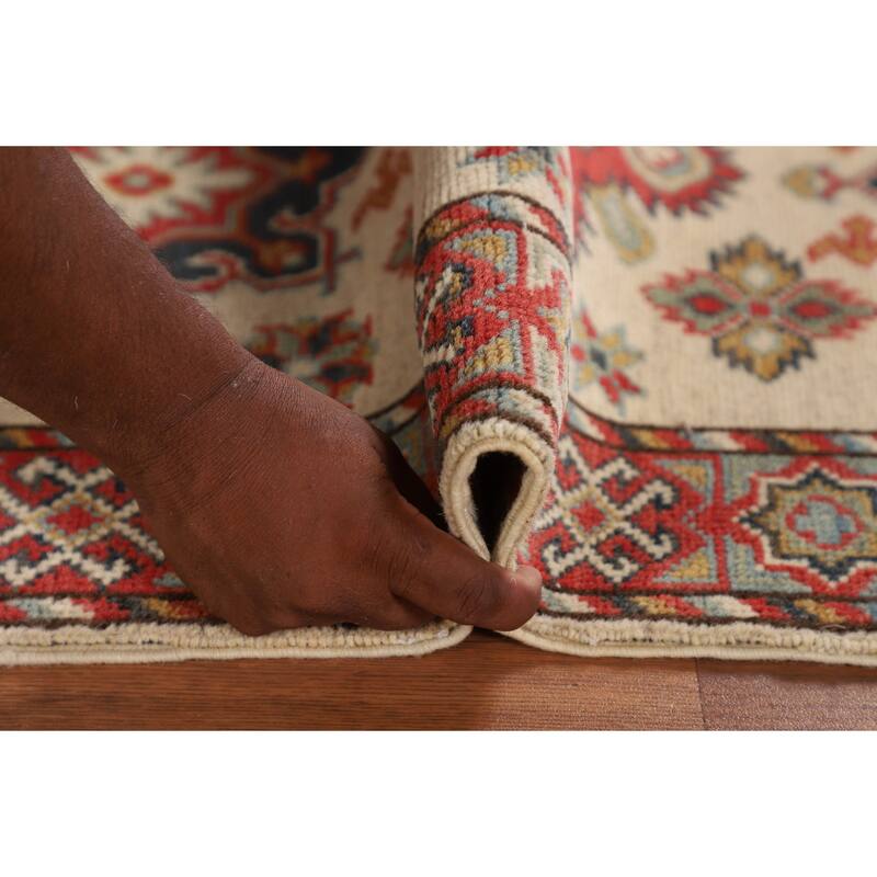 Geometric Kazak Runner Rug Hand-Knotted Wool Carpet - 2'1" x 5'10"