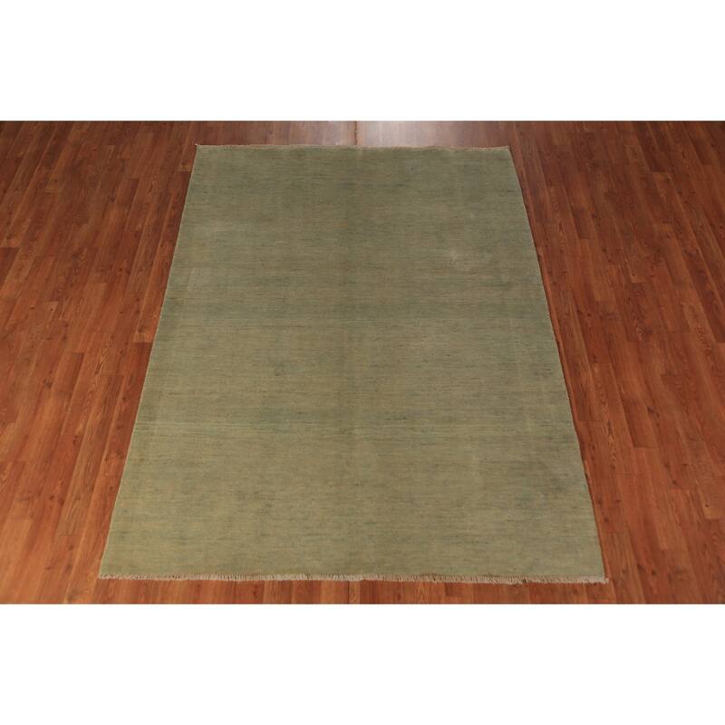 Gabbeh Oriental Rug Handmade Tribal Green Wool Carpet - 5'0" x 6'8"