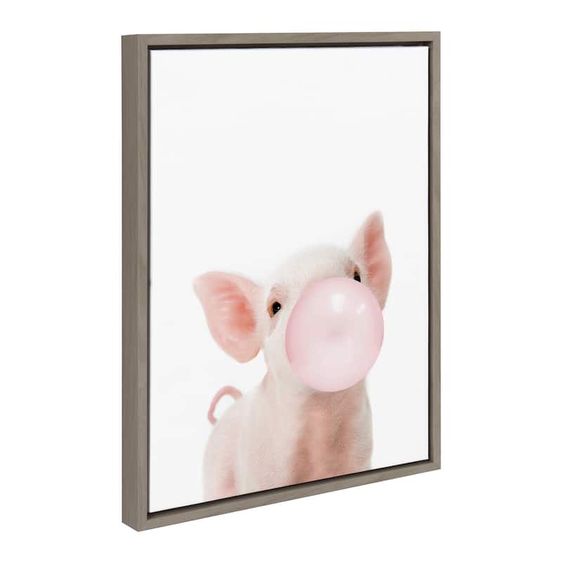 Kate and Laurel Sylvie Bubble Gum Piglet Framed Canvas by Amy Peterson