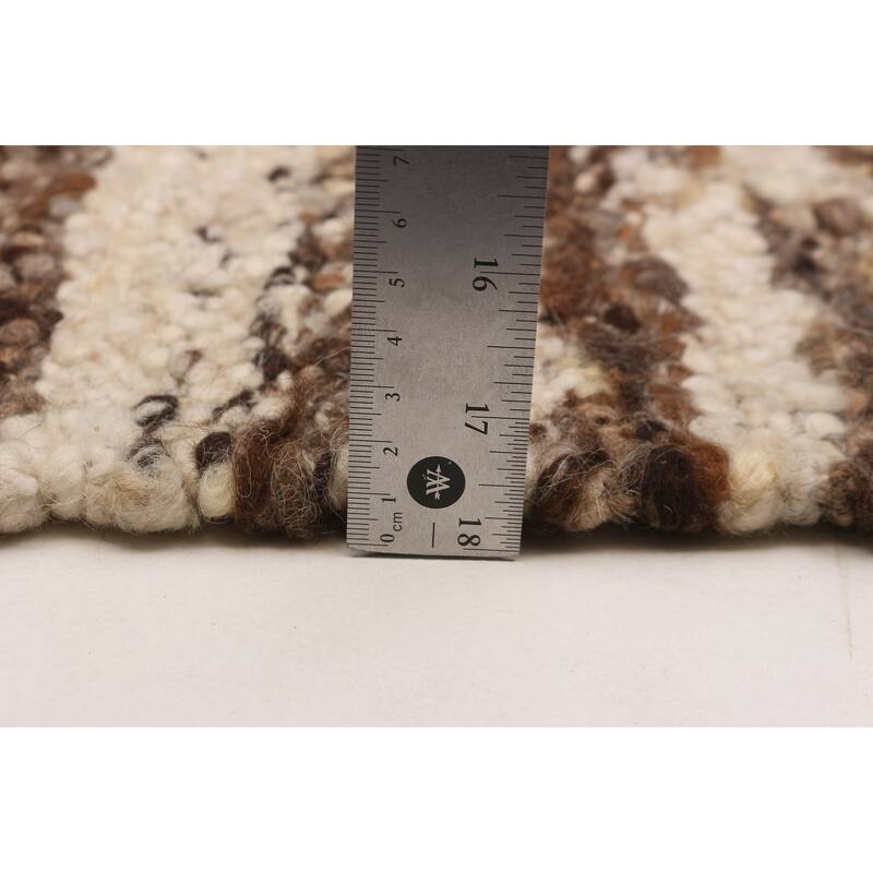 ECARPETGALLERY Flat-Weave Marrakech Brown, Cream Wool Kilim - 5'4 x 8'1