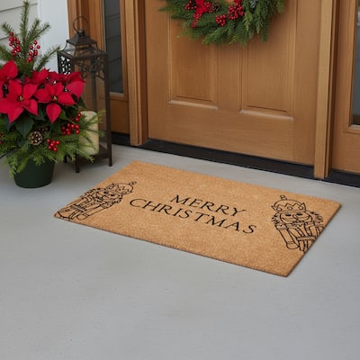 HomeRoots 17" X 29" Brown And Black Merry Christmas Outdoor Coir Door Mat - 17.00' X '29.00