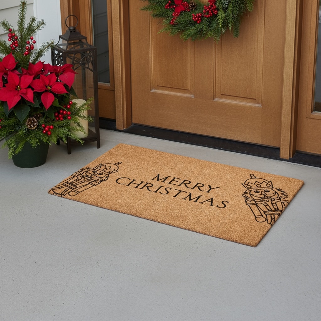 HomeRoots 17" X 29" Brown And Black Merry Christmas Outdoor Coir Door Mat - 17.00' X '29.00