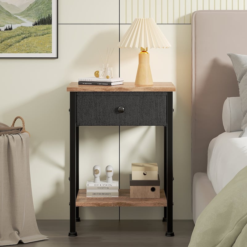 Javlergo 2 Pack X Frame Nightstand with Removable Fabric Drawer Easy to Clean Multifunctional End Table with Open Shelf