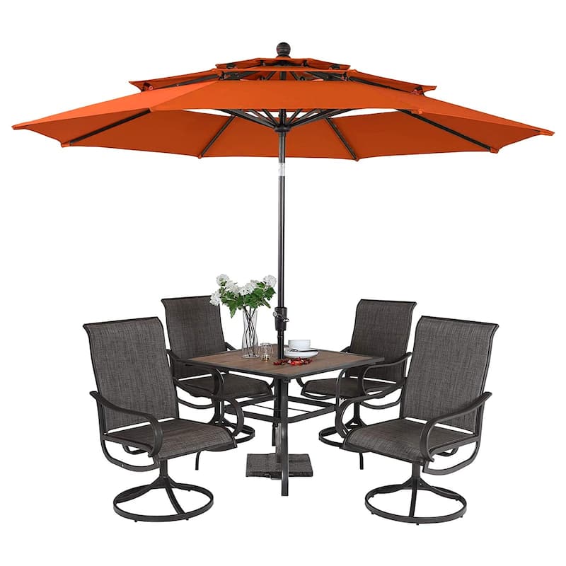 MAISON ARTS 5/6-piece Black Steel Patio Dining Set - With Red Umbrella