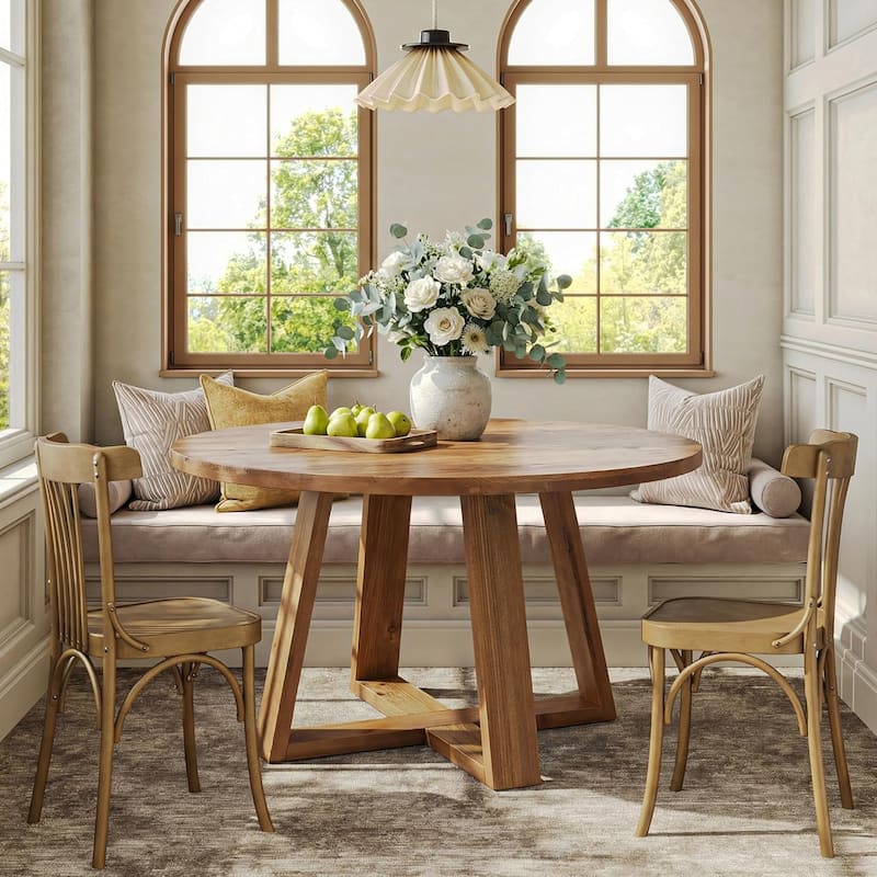 47.2" Solid Wood Round Dining Table, Farmhouse Kitchen Table for 4-6 - 47.2"D x 47.2"W x 29.9"H