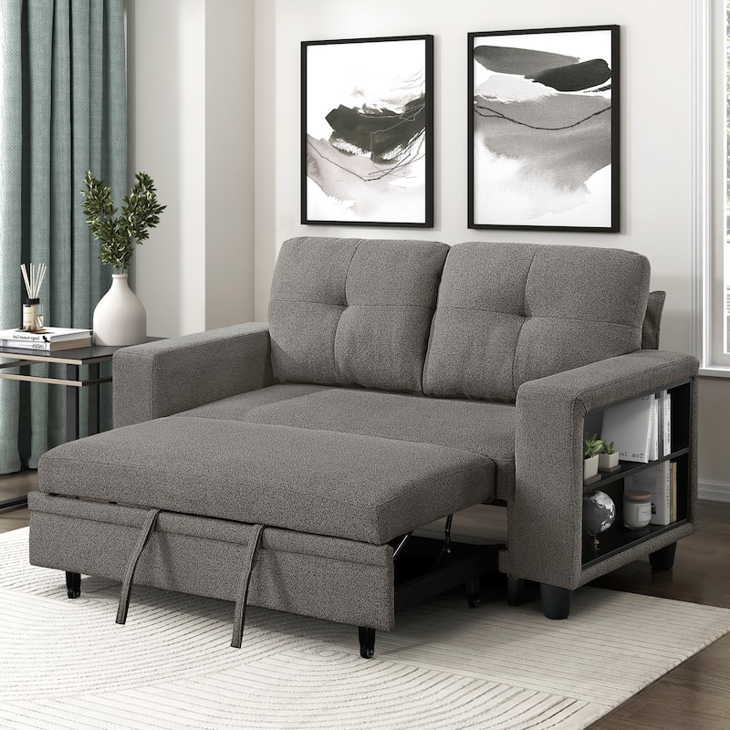 Hazel 56.5" Boucle 2-Seater Loveseat - Pull-out Bed, Shelves, USB Port