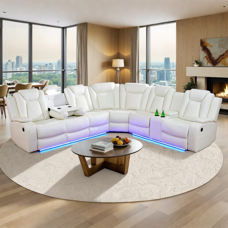 Off-White 3-Piece Breathing Leather Living Room Recliner Sofa set