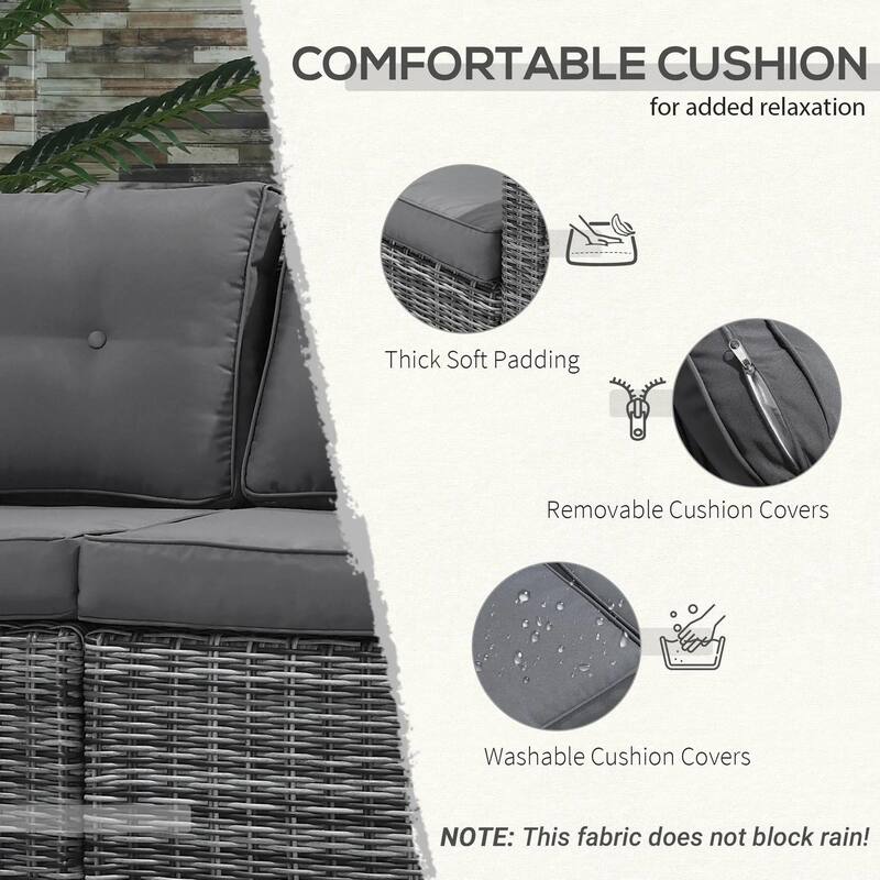 2-Piece PE Rattan Corner Sofa with Curved Armrests and Padded Cushions