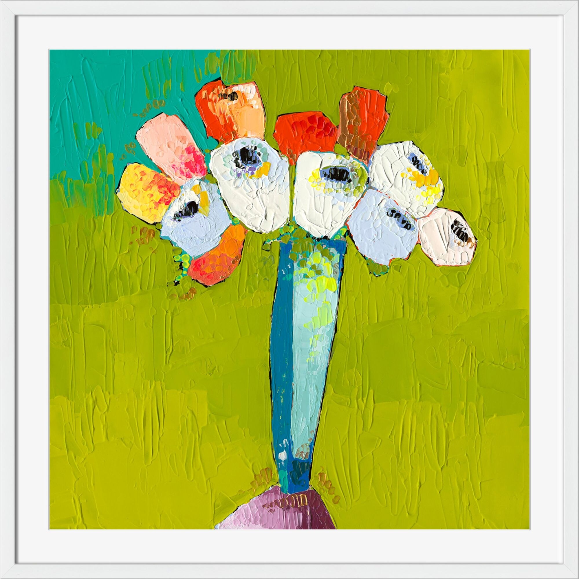 Shop Lime Green And White Flowers Printed Square Wall Art Decor 18