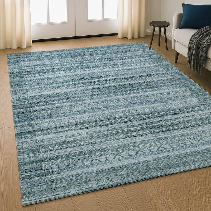 Premium Washable Super Soft Boho Stripes Mayfield Rug - Aloe - 10' x 14'