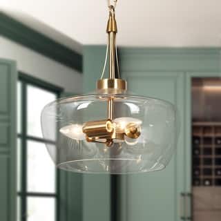 Zelena Modern Farmhouse Gold Chandelier Glass Drum Pendant Light for Dining Room