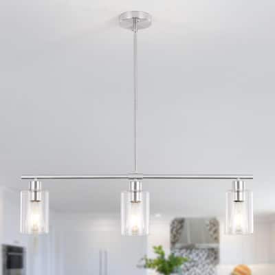 3 Light Kitchen Island Lighting Brushed Nickel Pendant Light Fixtures Chandeliers Ceiling Hanging with Glass Shades Bar Table