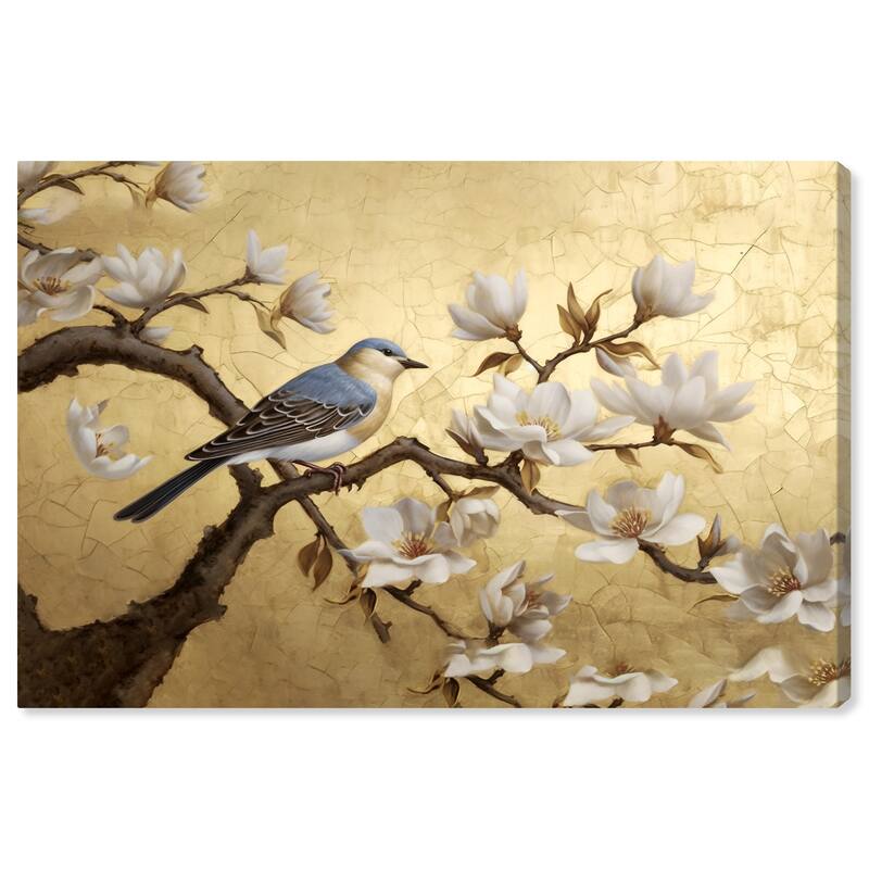 Wynwood Studio Canvas Animals Elegant Bird in Blossoms Gold and Metallic Gold Glam Wall Art Canvas Print