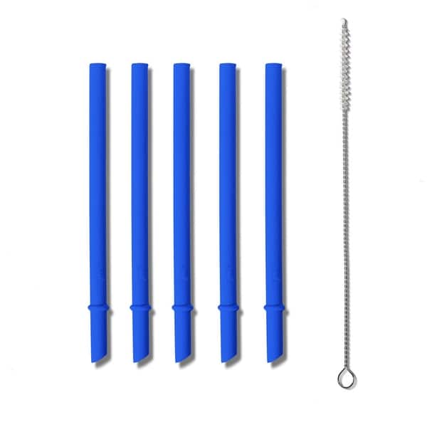 slide 2 of 6, Large Silicone Baby Straws Blue