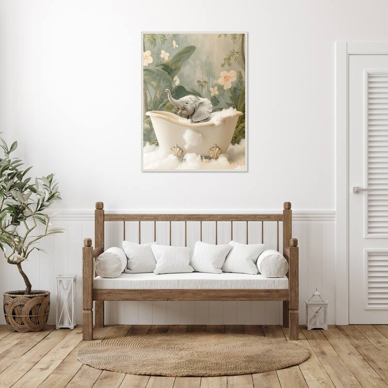 Elephant Bath Joy by Niky Rahner Framed Canvas Wall Art
