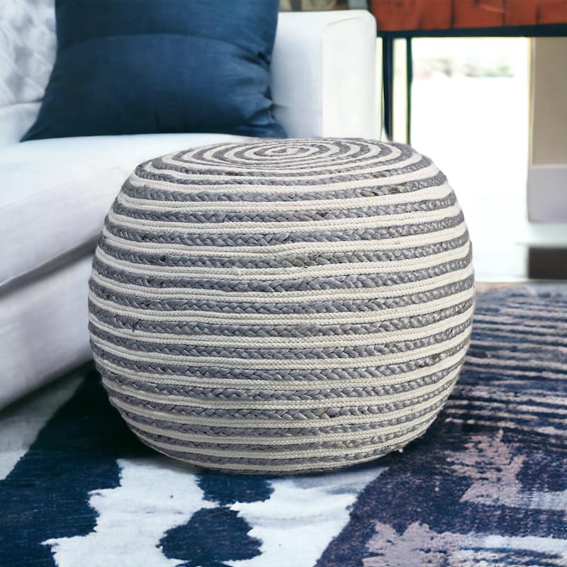 20" Cotton Blend Round Pouf Ottoman for Living Room, Footrest, Seating