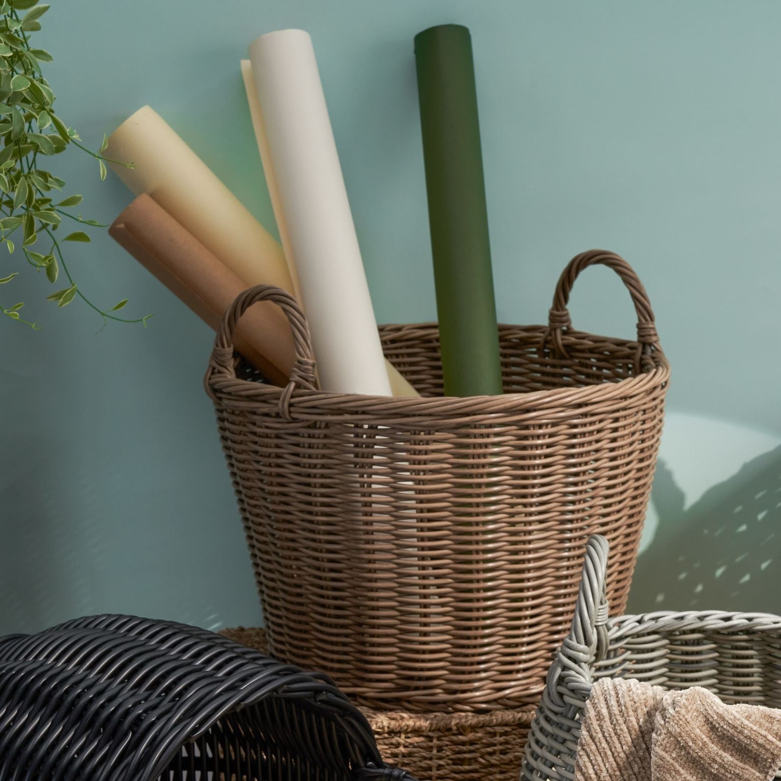 Joseph Round Cone Woven Resin Wicker Basket with Handles - 16