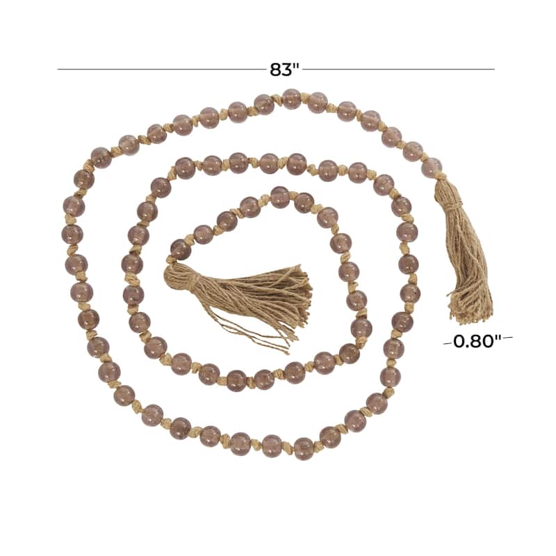 Glass Handmade Round Long Frosted Beaded Garland with Tassel with Knotted Brown Jute - Various Colors - Roche River Decor