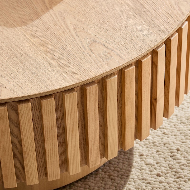 31.49'' Modern Round Coffee Table with Storage, Small Pedestal Coffee Table for Apartment or Living Room