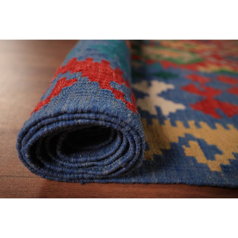 Geometric Kilim Large Rug Hand-Woven Oriental Wool Carpet - 10'2" x 16'1"