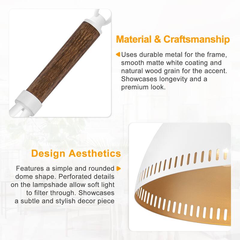 Modern Dome Pendant Light with Gold Interior Kitchen Lamp - Dia.16-in