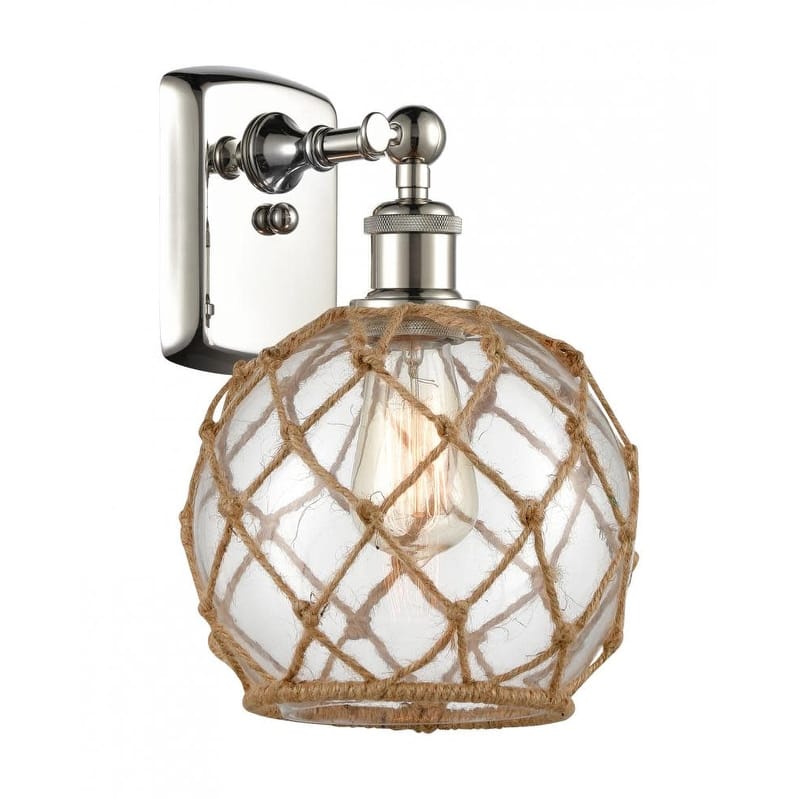 Innovations Lighting Farmhouse Rope 13" Tall Bathroom Sconce - Polished Nickel / Clear / Brown