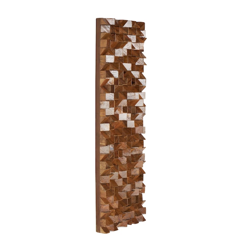 Brown Mango Wood Handmade 3D Cube Inspired Panel Geometric Home Wall Decor