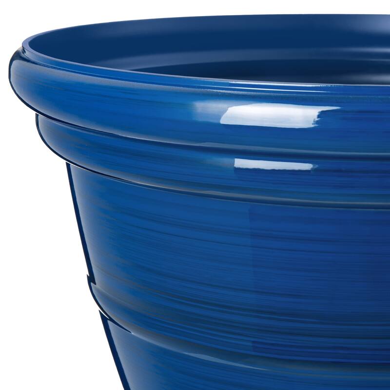 Glitzhome Set of 2 Round Cobalt Blue/Turquoise/Red Faux Ceramic Pot Plastic Planter