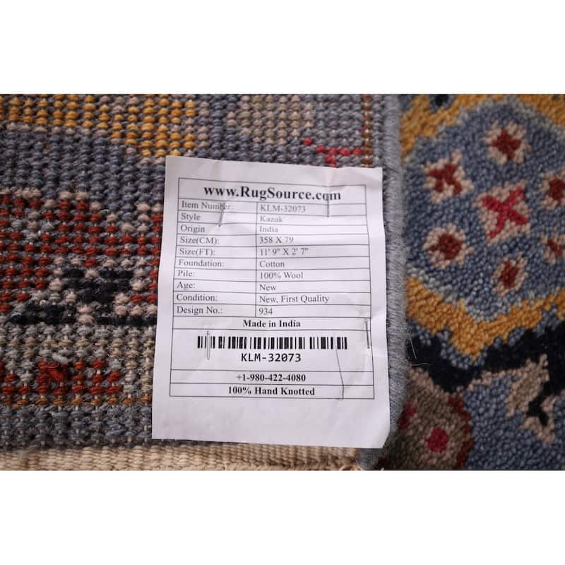 All-Over Kazak Oriental Runner Rug Handmade Traditional Wool Carpet - 2'7"x 11'9"